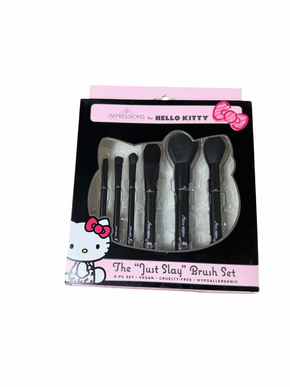 Hello Kitty Makeup Brush Set 6 Piece New Impressions Cosmetic Brush Kit NIB